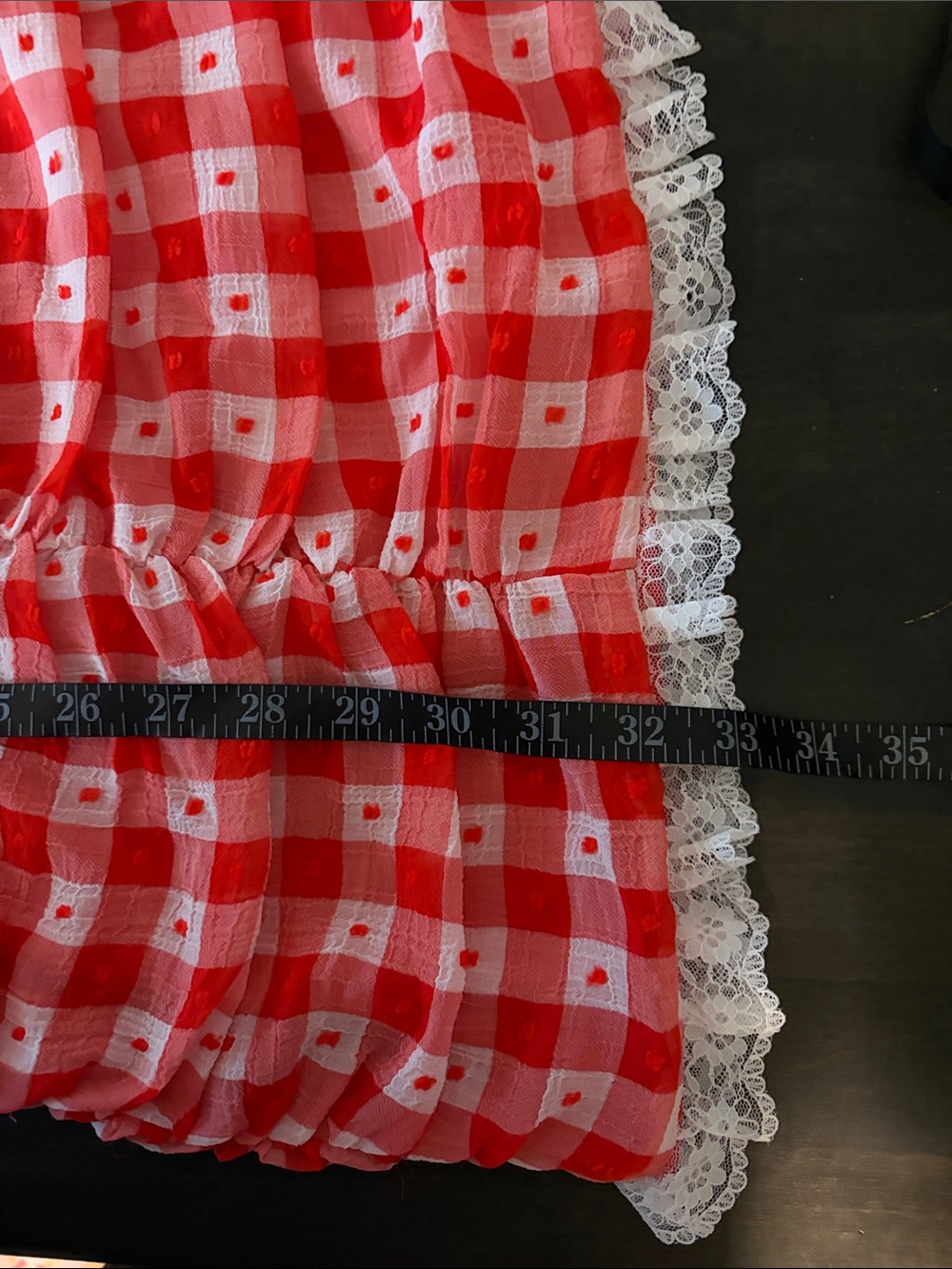 Cider Red & White Gingham Check Lace Trimmed Retro Ruched Mini Dress Size XL - Picture 8 of 8